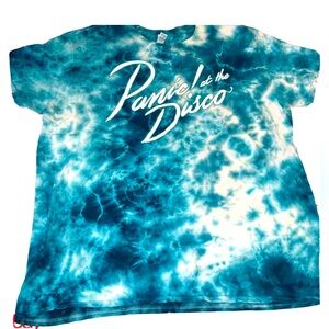 Panic At The Disco Xl men’s Aqua Blue White Tie Dye Graphic T-shirt Cotton Band